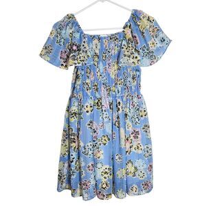 Tanya Taylor Mini Glenda Dress Size Large Blue Floral Designer Kids Dress